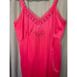 Vintage Pink Full Slip Heart Lace Trim Adjustable Straps Size S Valentines Day